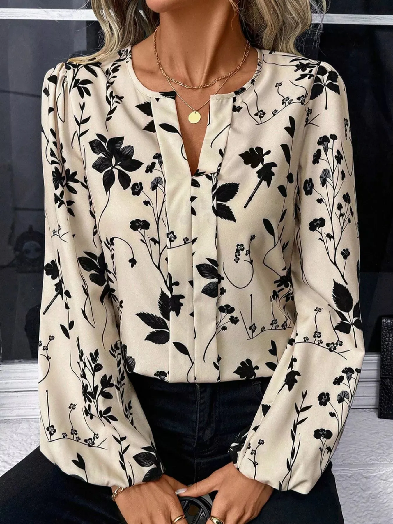 Floral Print Split Neck Long Sleeve Blouse sold by Charming Charlie