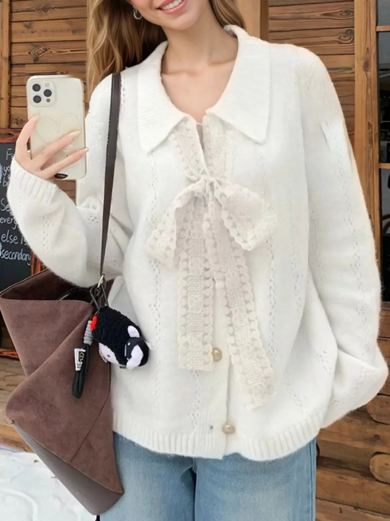 Lace Tie Button Up Cardigan sold by Charming Charlie product image thumbnail 5