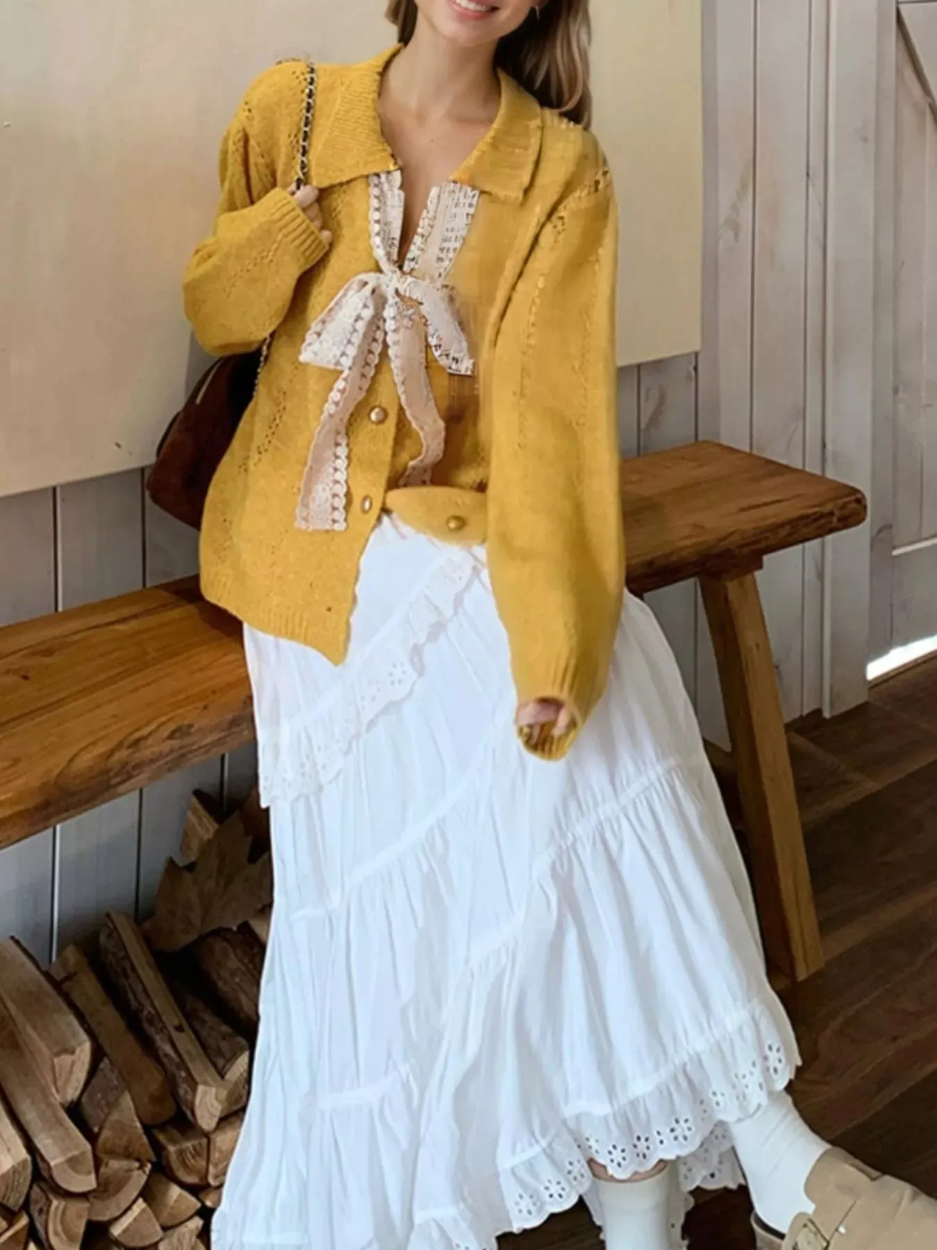 Lace Tie Button Up Cardigan sold by Charming Charlie product image thumbnail 3