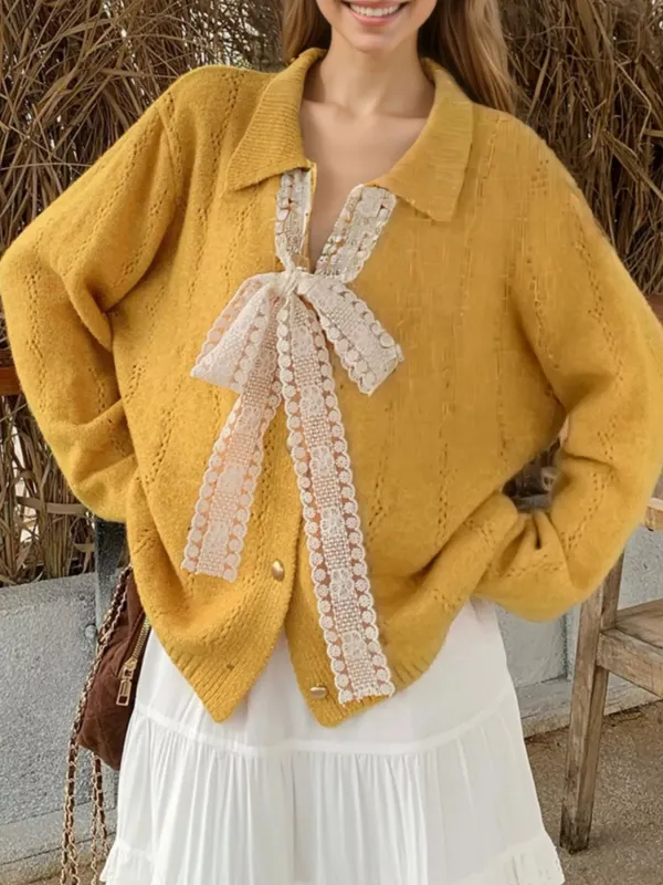 Lace Tie Button Up Cardigan sold by Charming Charlie