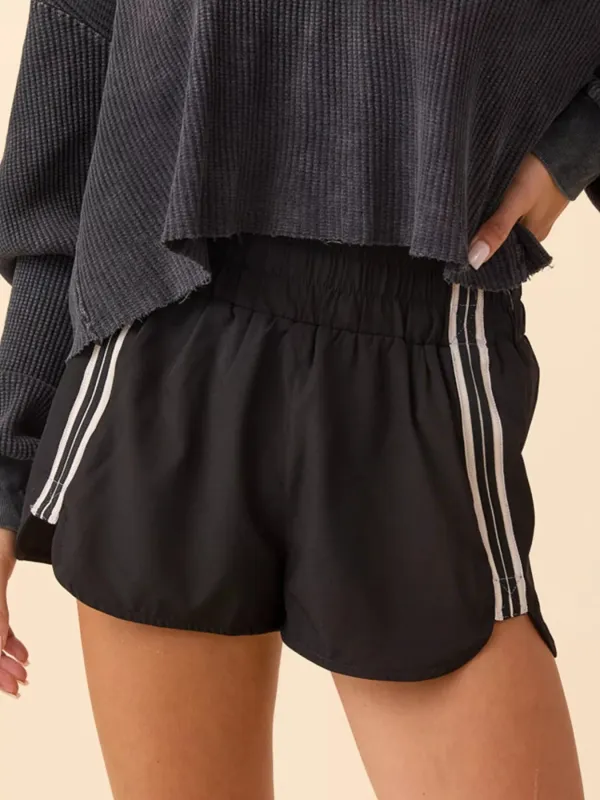 Elastic Waist Varsity Striped Detail Athleisure Shorts sold by Charming Charlie