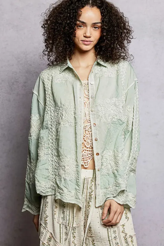 POL Embroidery Button Down Long Sleeve Shirt sold by Charming Charlie