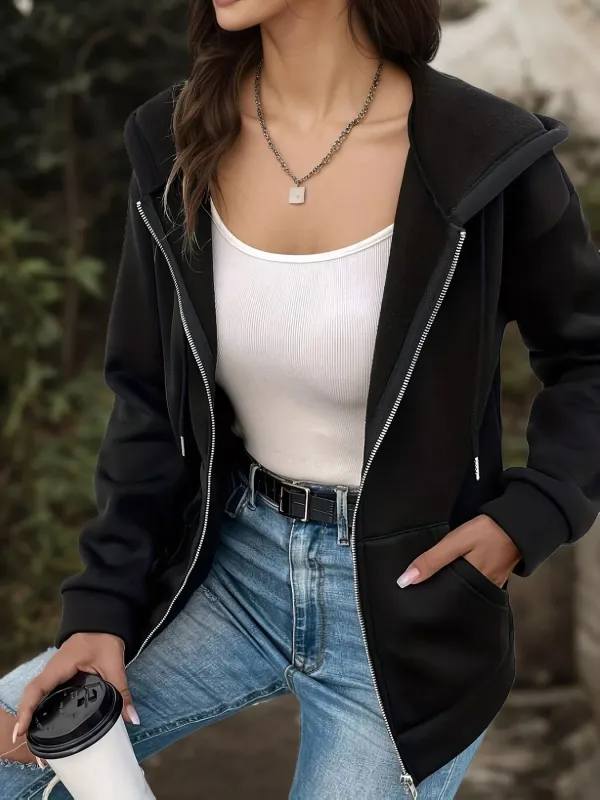 Casual Zip-Up Drawstring Hoodie sold by Charming Charlie