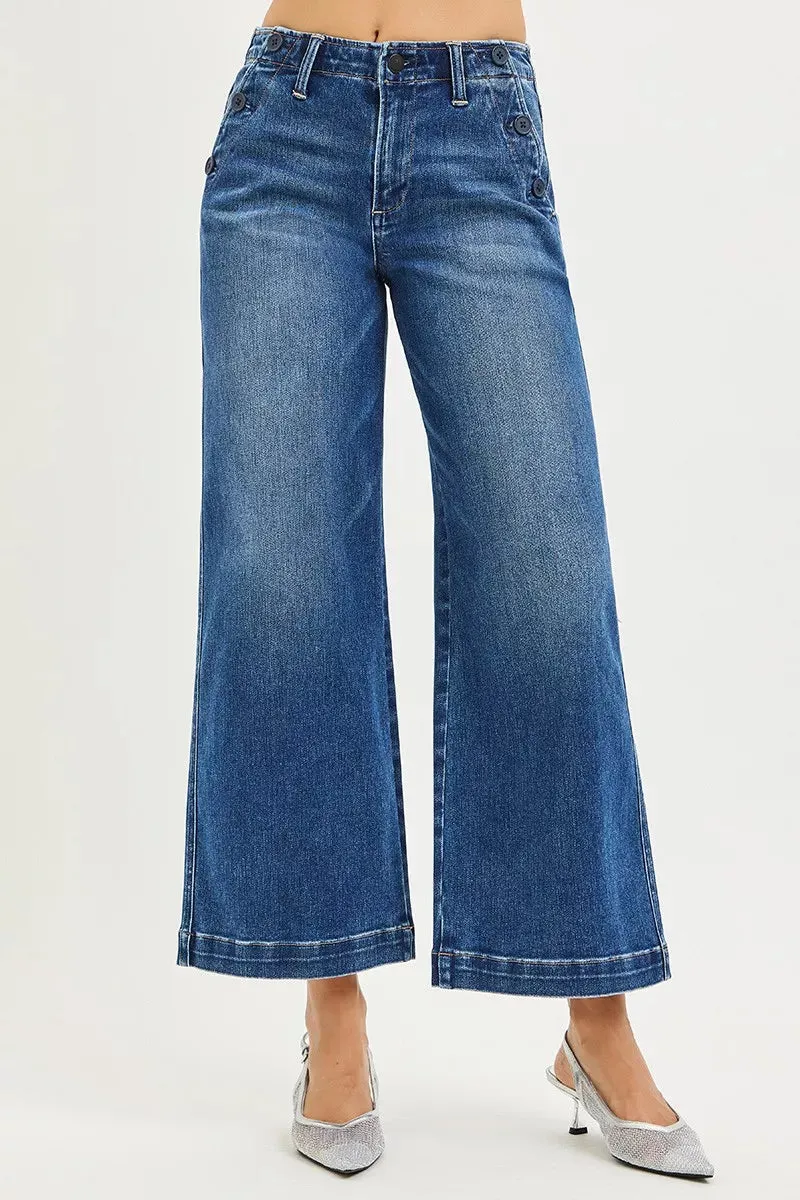 RISEN High Rise Wide Leg Jeans With Pocket Button Detail sold by Charming Charlie product image thumbnail 2