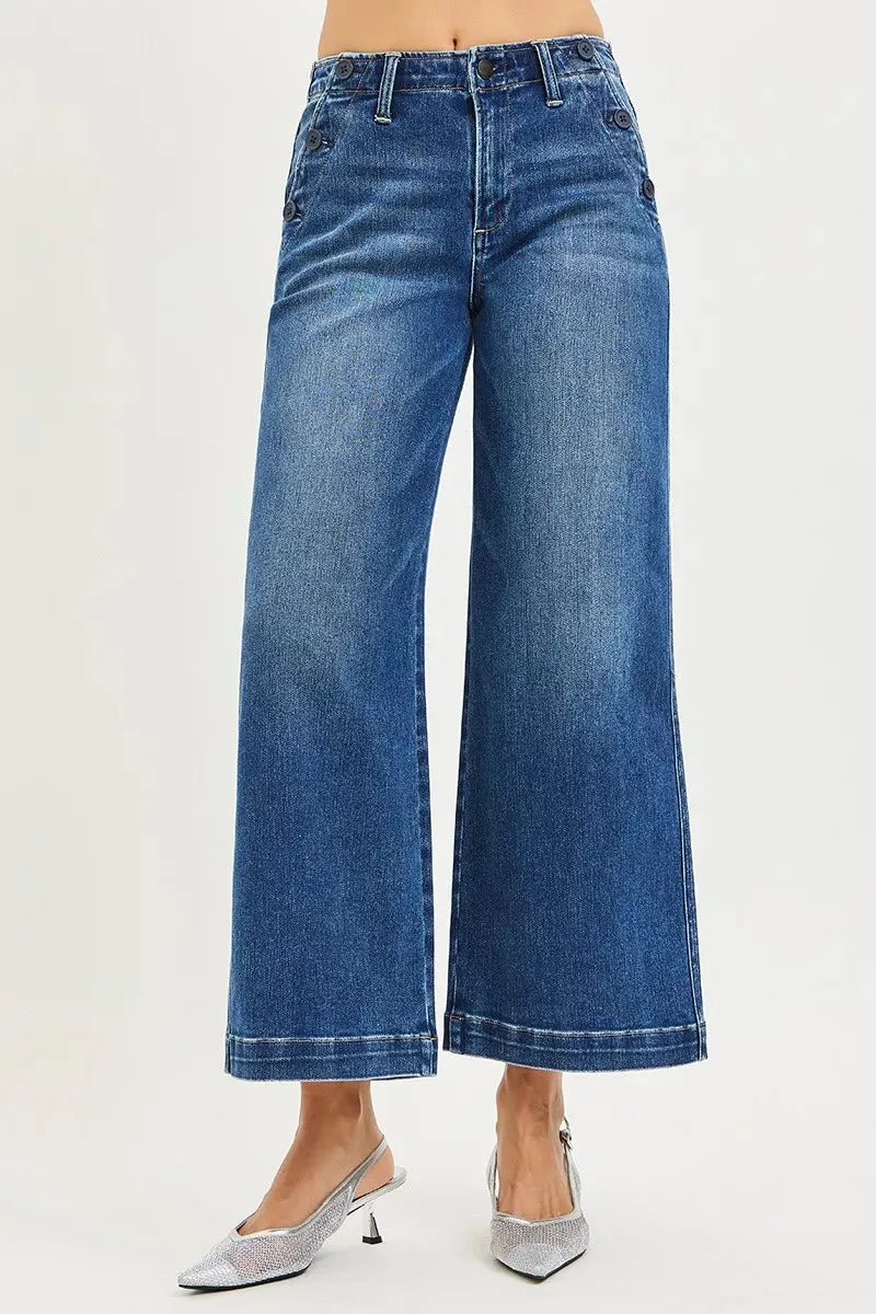 RISEN High Rise Wide Leg Jeans With Pocket Button Detail sold by Charming Charlie product image thumbnail 3
