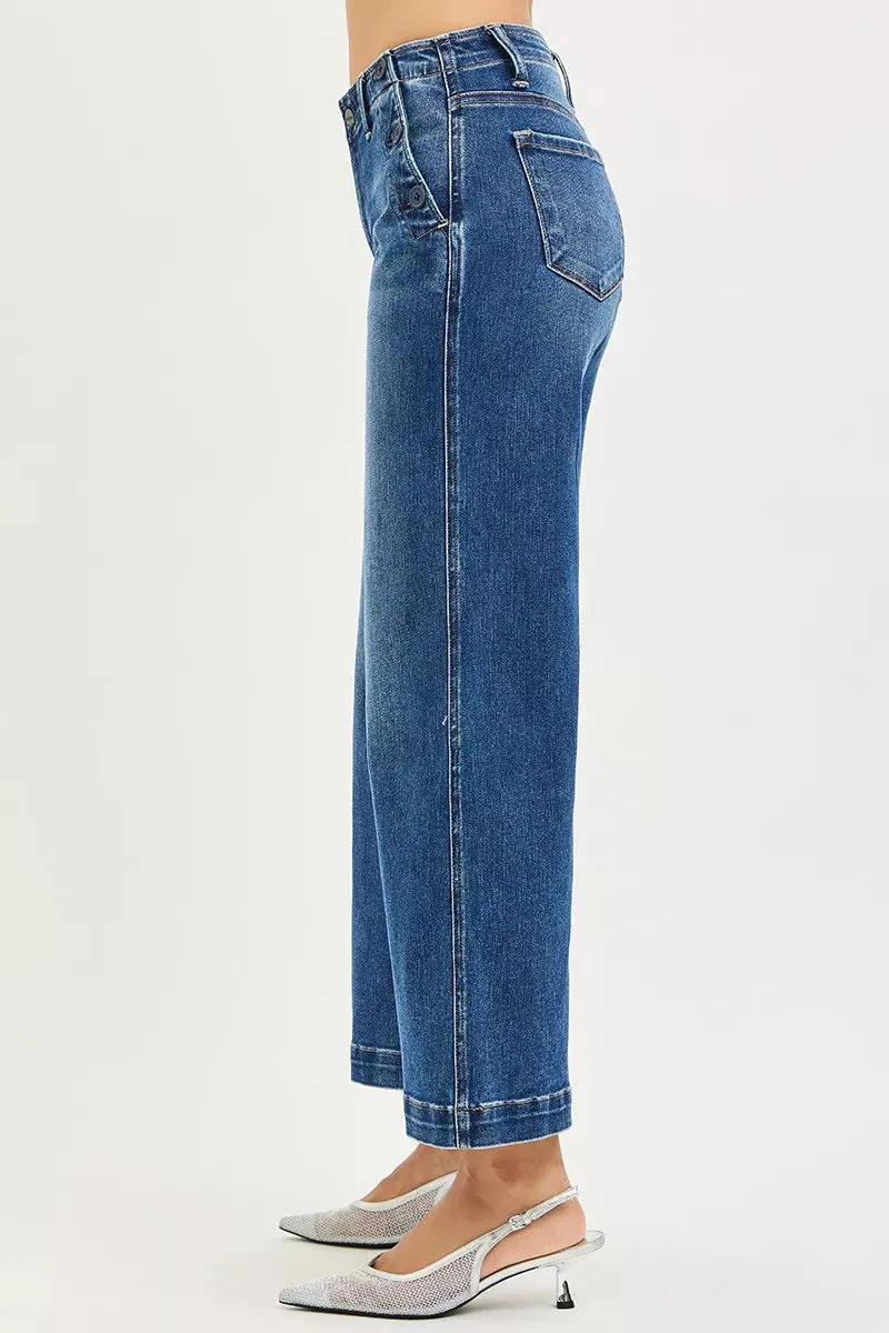 RISEN High Rise Wide Leg Jeans With Pocket Button Detail sold by Charming Charlie product image thumbnail 4