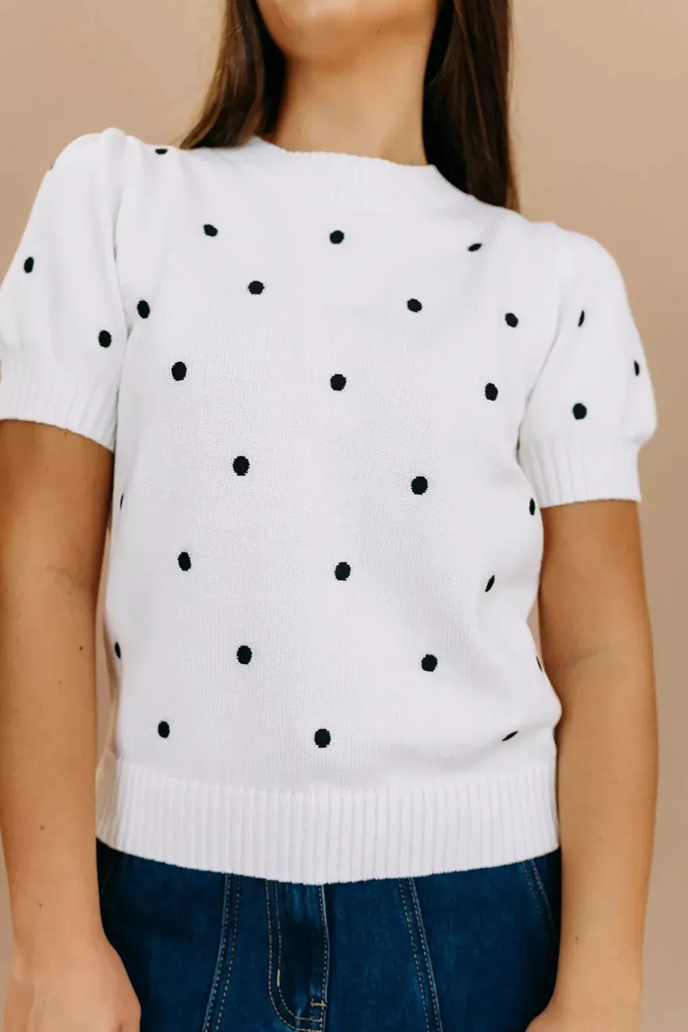 Elegant Polka Dot Bubble Short Sleeve Sweater sold by Charming Charlie