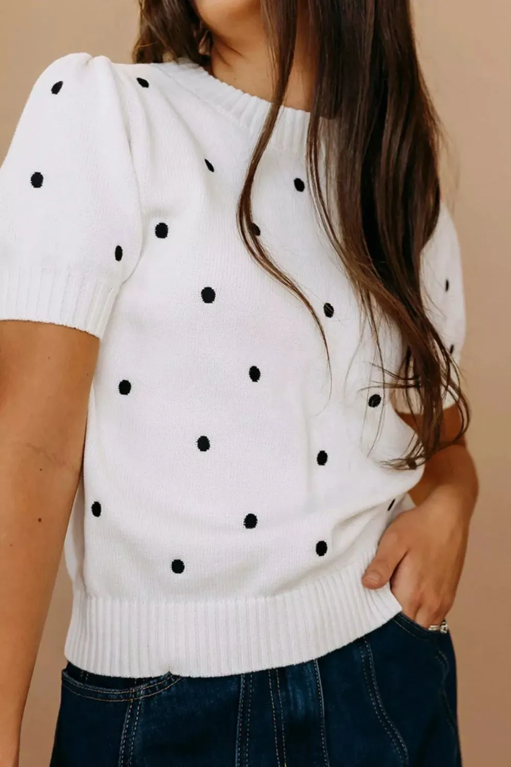 Elegant Polka Dot Bubble Short Sleeve Sweater sold by Charming Charlie product image thumbnail 2