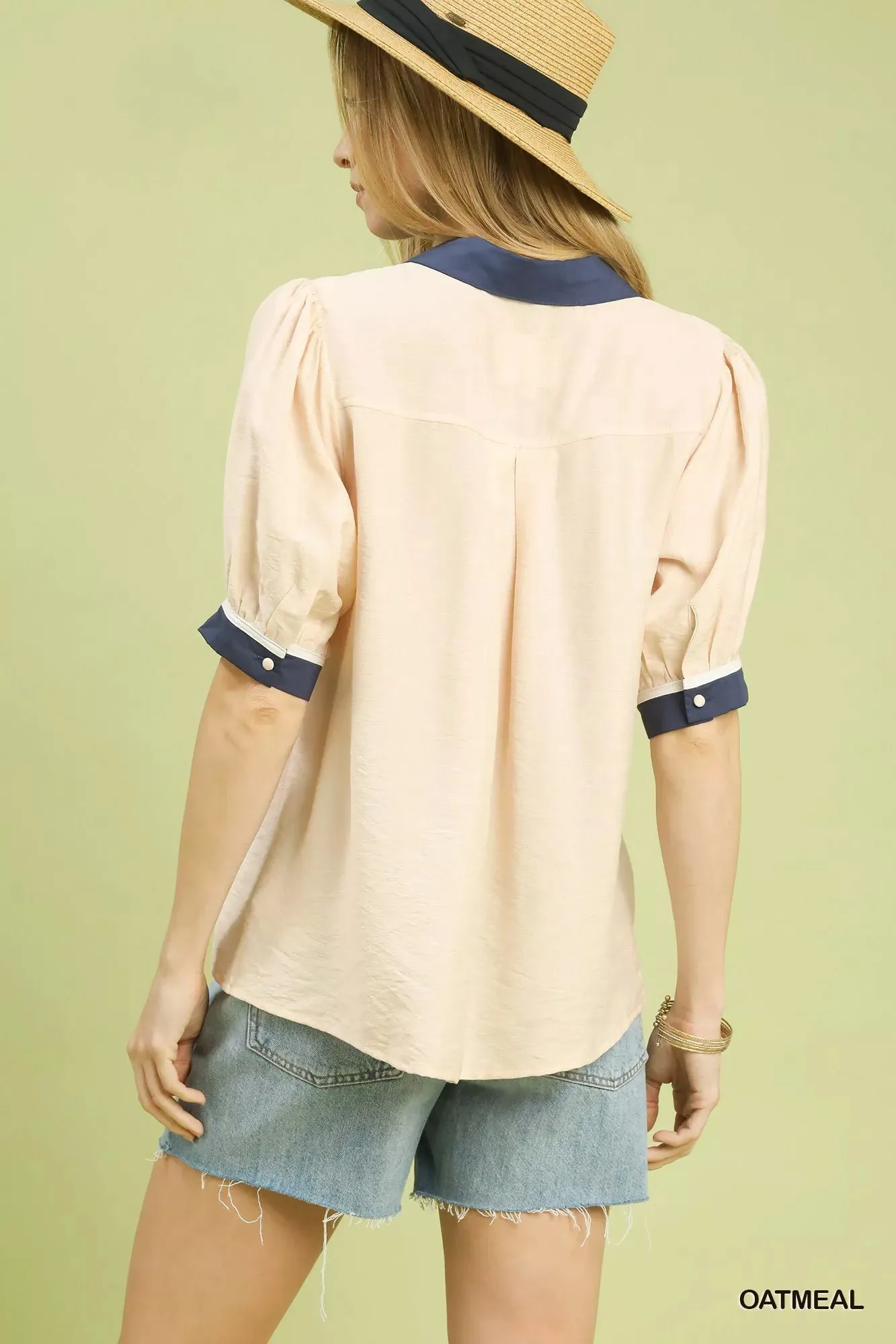 Umgee Embroidered Puff Sleeve Contrast Trim Top sold by Charming Charlie product image thumbnail 4