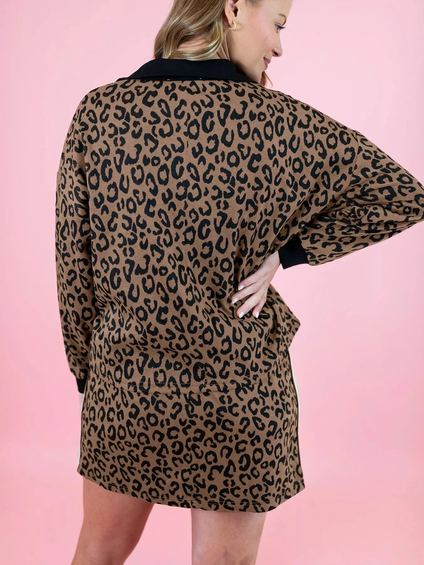 Leopard Print Half Zip Pullover & Drawstring Skirt Set sold by Charming Charlie product image thumbnail 2