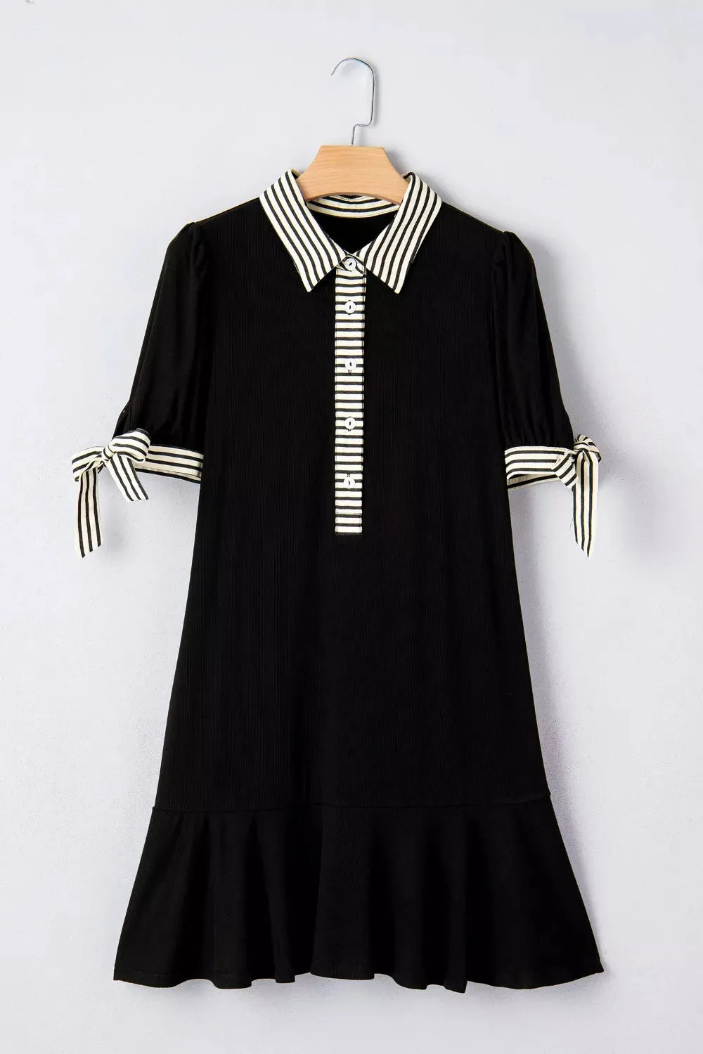 Stripe Detail Polo Collar Half Buttons Tied Short Sleeve Shift Mini Dress sold by Charming Charlie product image thumbnail 4