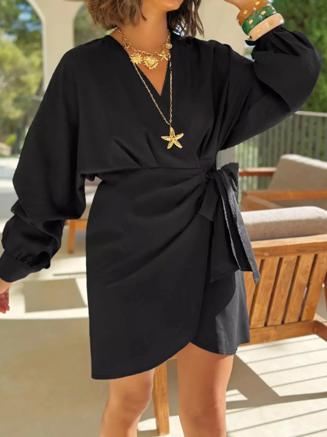 Plus Size Surplice Long Sleeve Wrap Mini Dress sold by Charming Charlie product image thumbnail 2