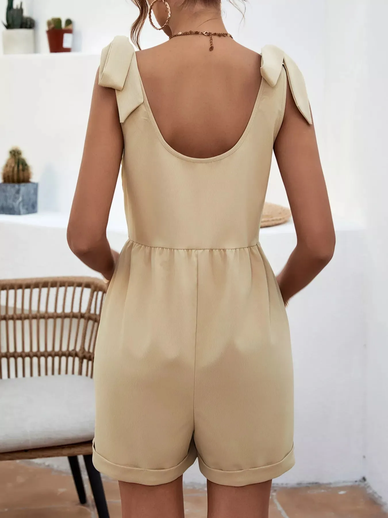 Tie Shoulder Romper with Front Pockets sold by Charming Charlie product image thumbnail 2