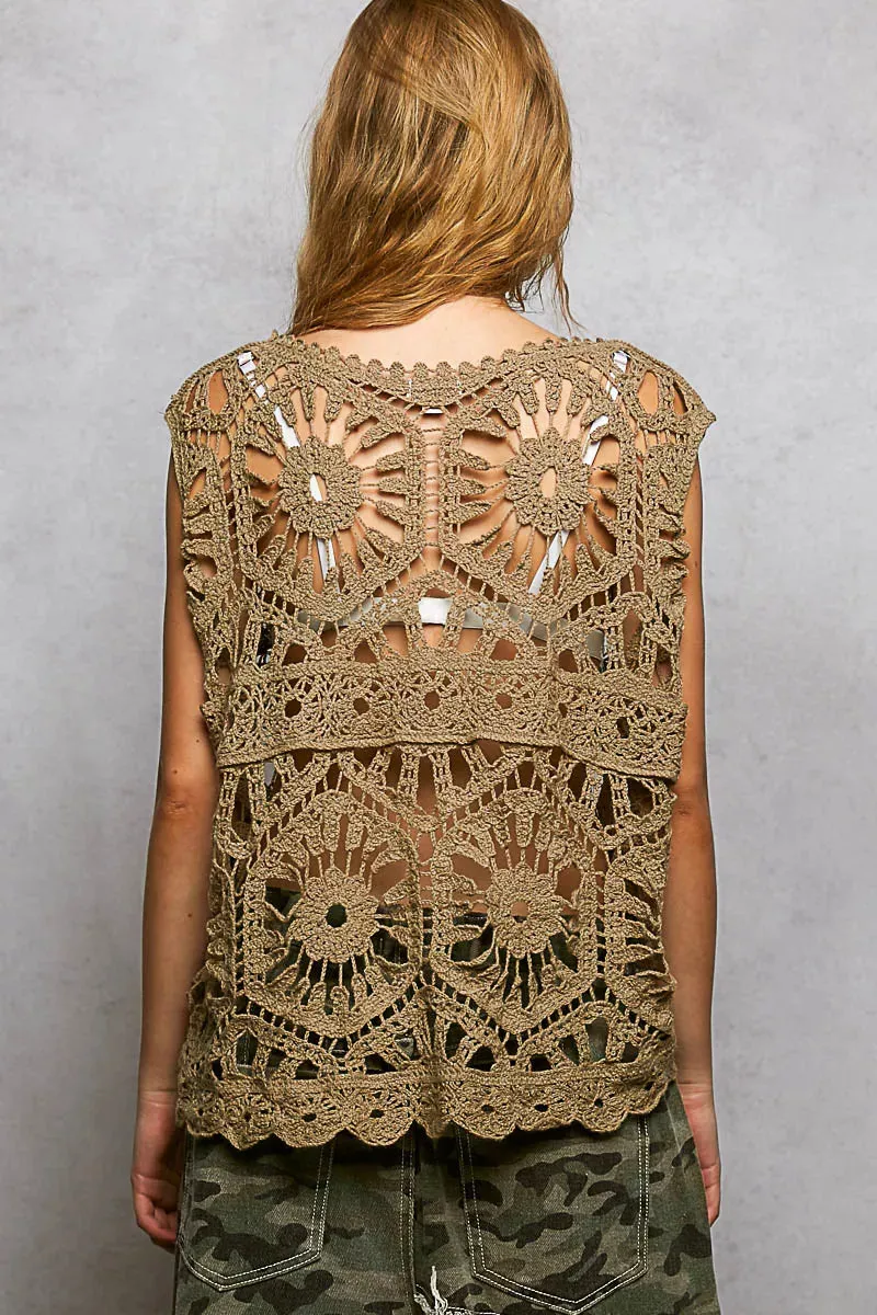 POL Openwork Round Neck Floral Crochet Tank sold by Charming Charlie product image thumbnail 4