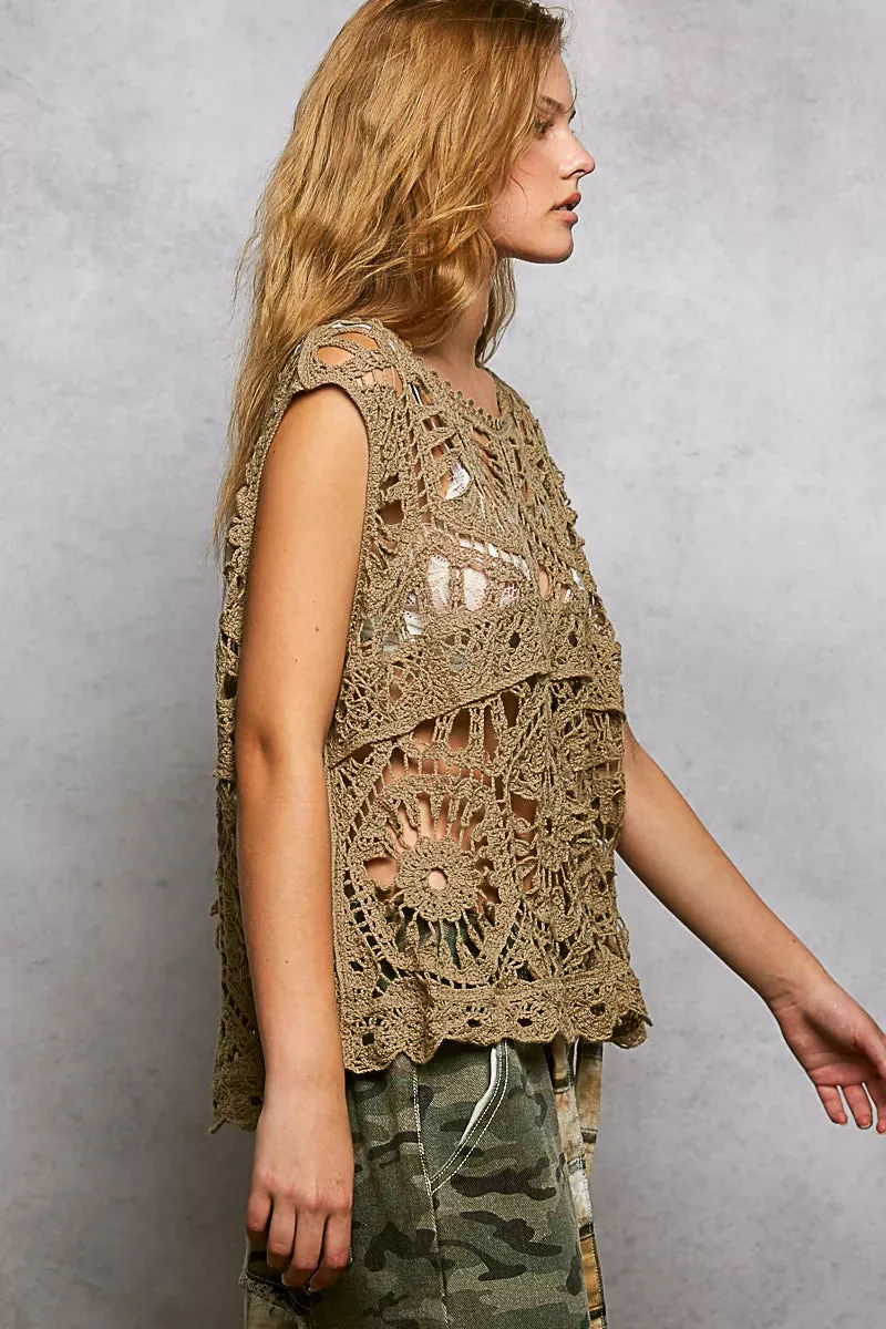 POL Openwork Round Neck Floral Crochet Tank sold by Charming Charlie product image thumbnail 3