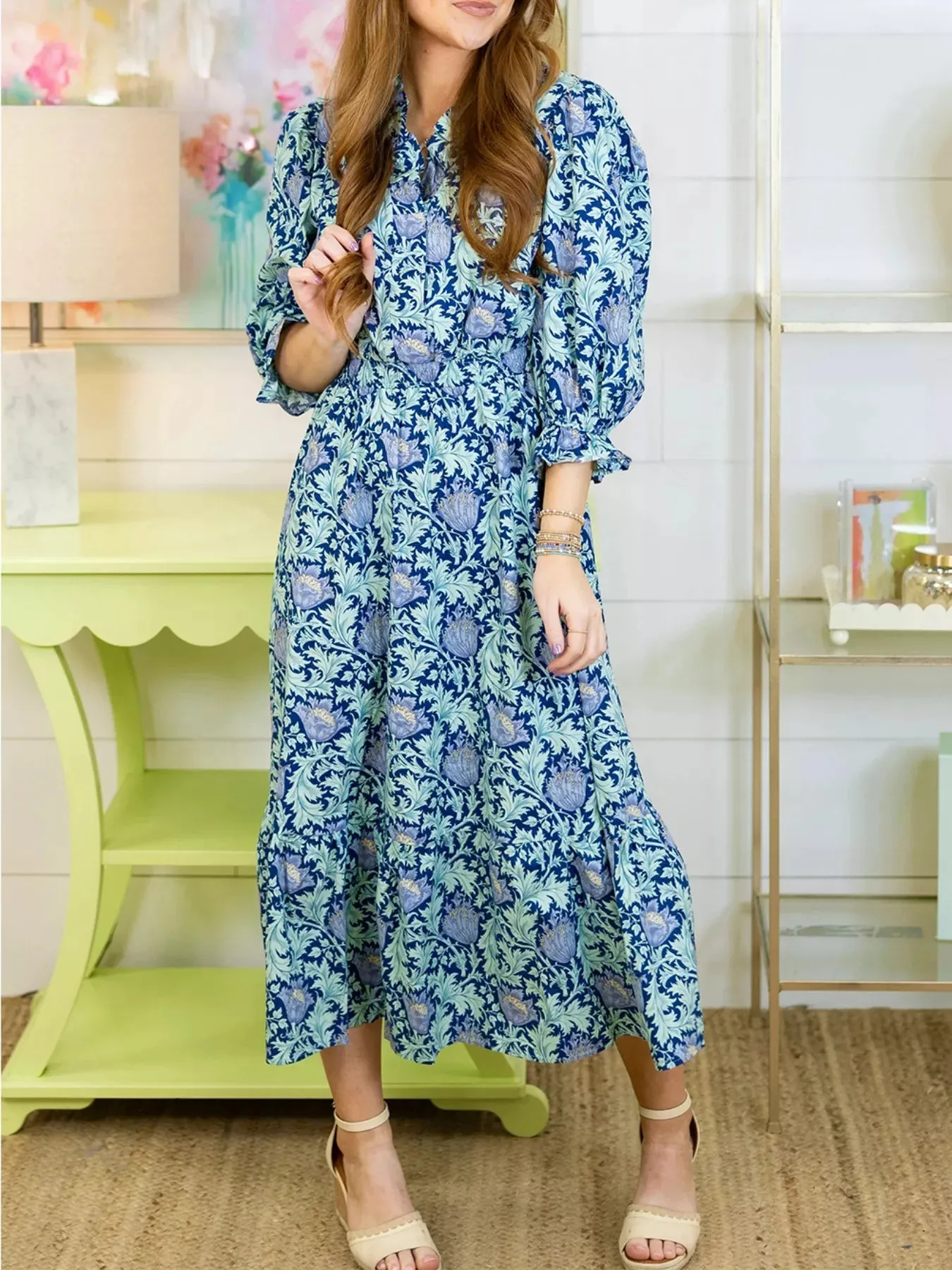 Floral Print Midi Dress with Puff Sleeves sold by Charming Charlie product image thumbnail 2