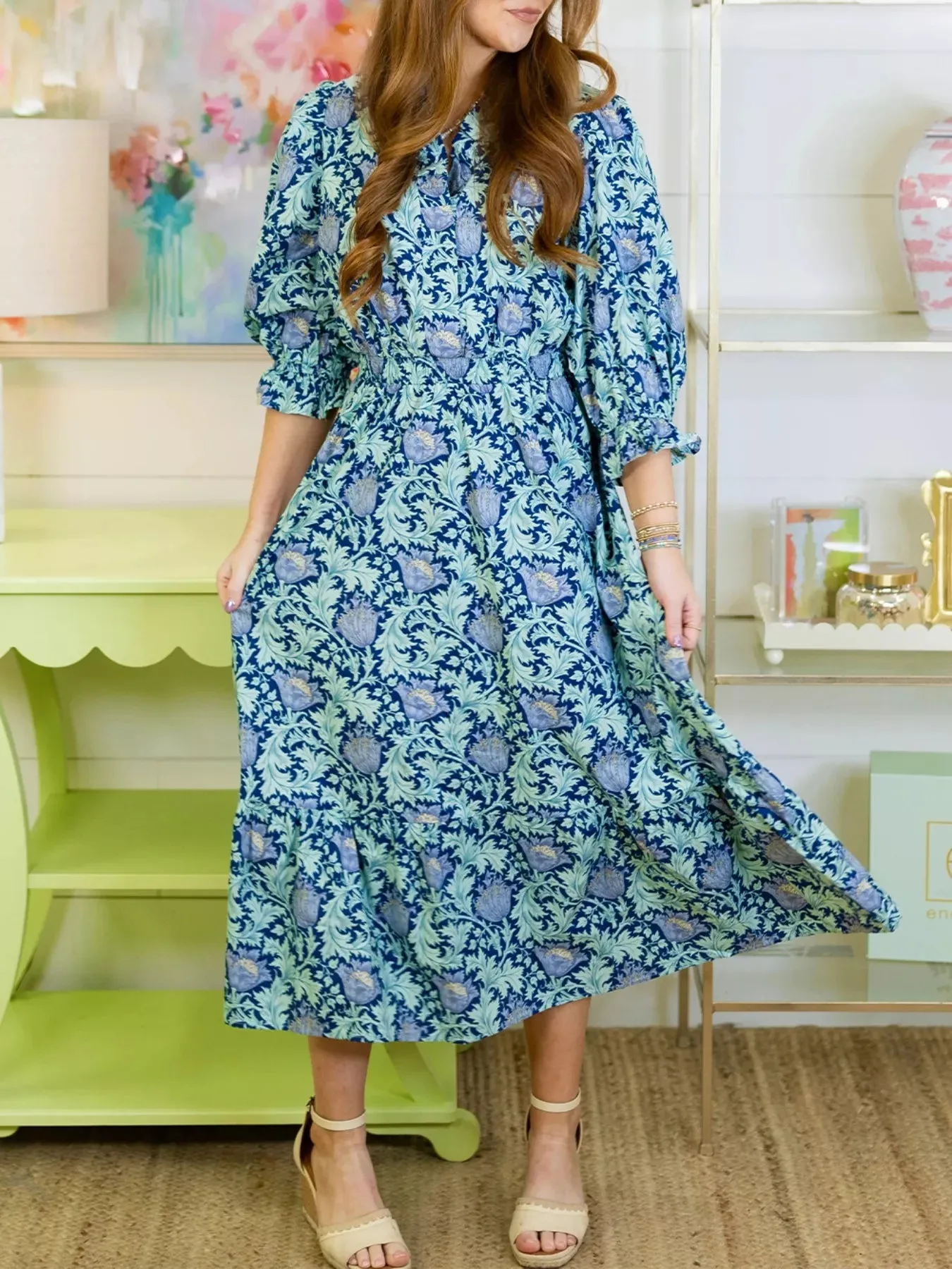 Floral Print Midi Dress with Puff Sleeves sold by Charming Charlie product image thumbnail 3