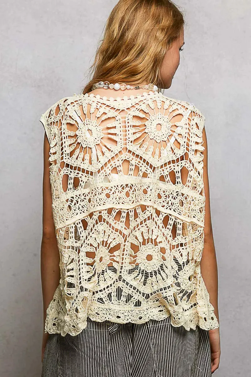 POL Openwork Round Neck Floral Crochet Tank sold by Charming Charlie product image thumbnail 4