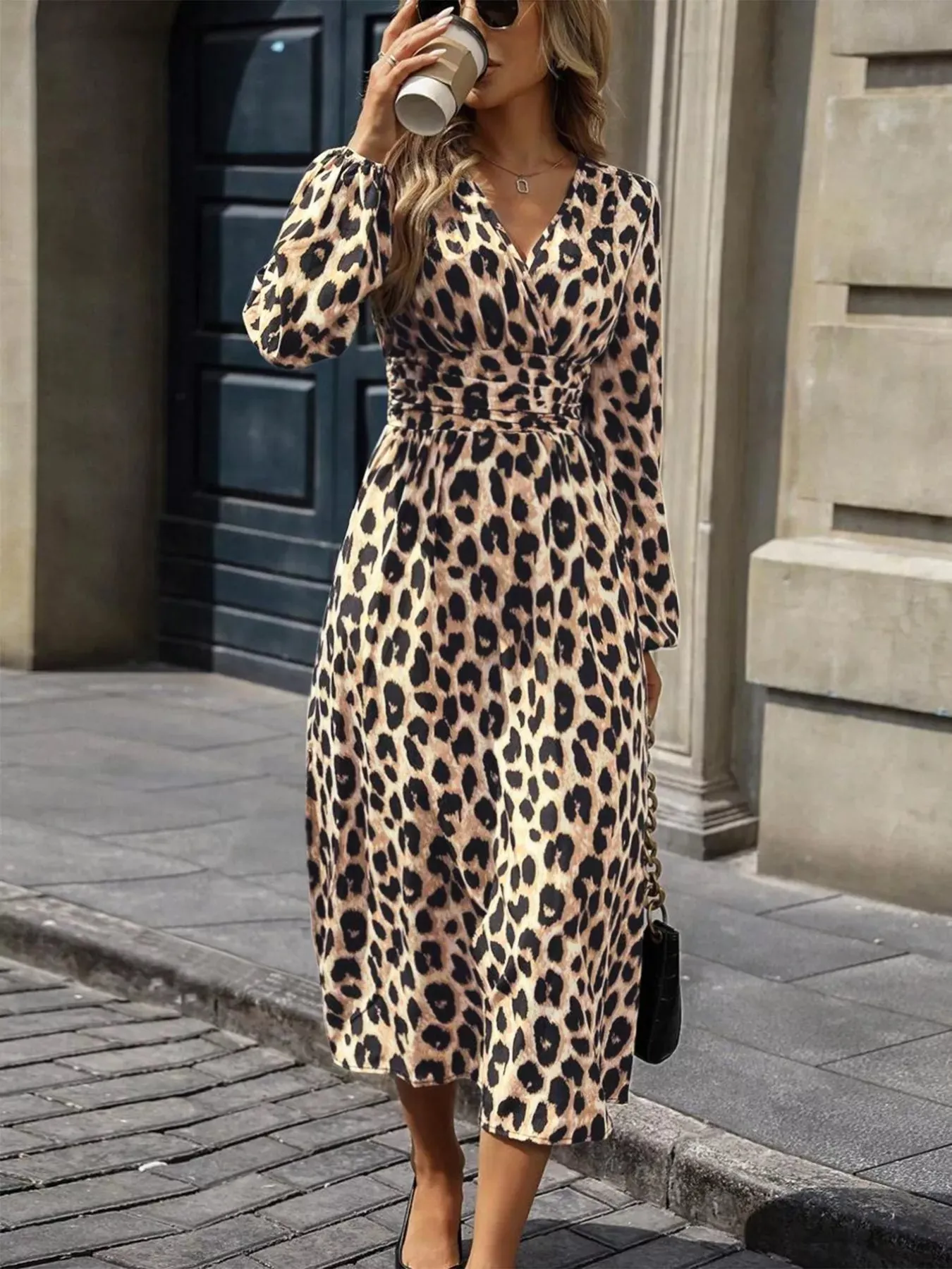 Leopard Print Wrap Midi Dress sold by Charming Charlie product image thumbnail 4