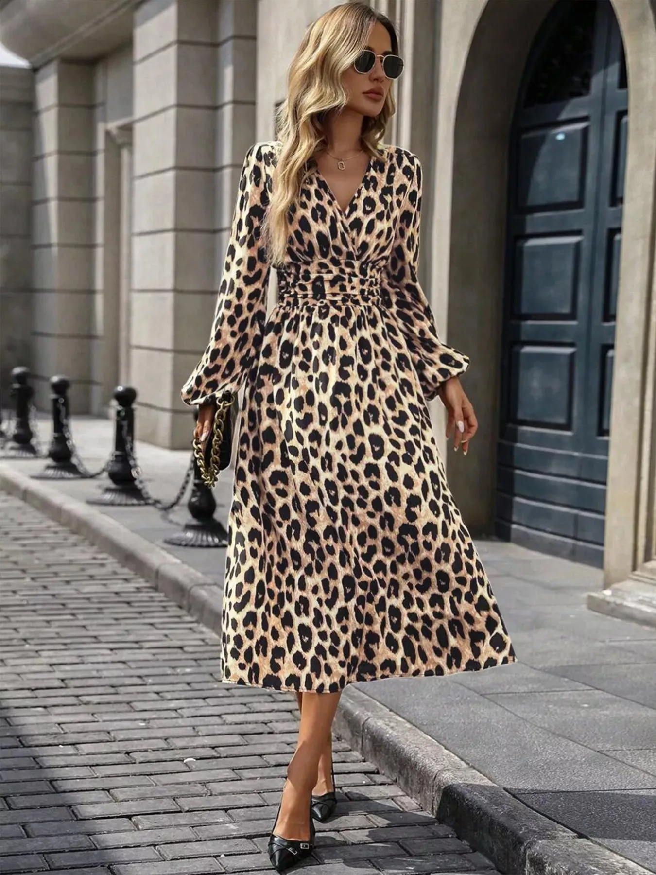 Leopard Print Wrap Midi Dress sold by Charming Charlie product image thumbnail 5