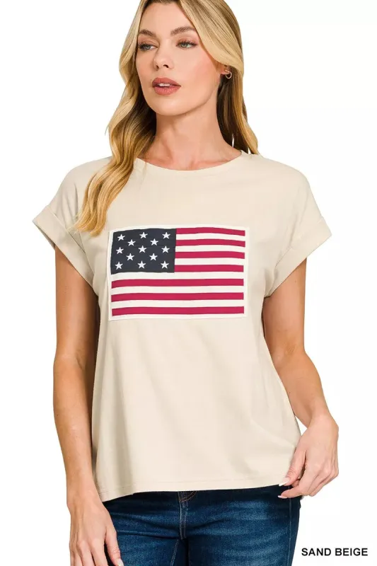Zenana Full Size US Flag Round Neck Short Sleeve T-Shirt Plus Size sold by Charming Charlie