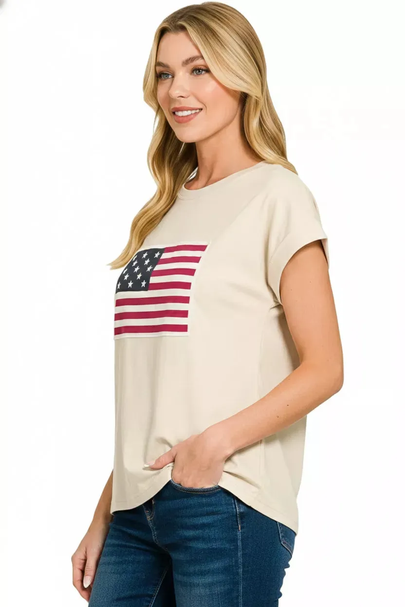 Zenana Full Size US Flag Round Neck Short Sleeve T-Shirt Plus Size sold by Charming Charlie product image thumbnail 2