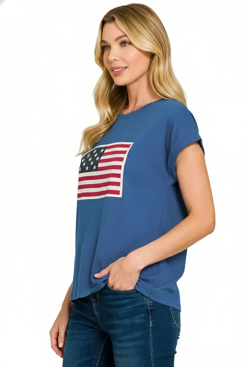 Zenana Full Size US Flag Round Neck Short Sleeve T-Shirt Plus Size sold by Charming Charlie product image thumbnail 3