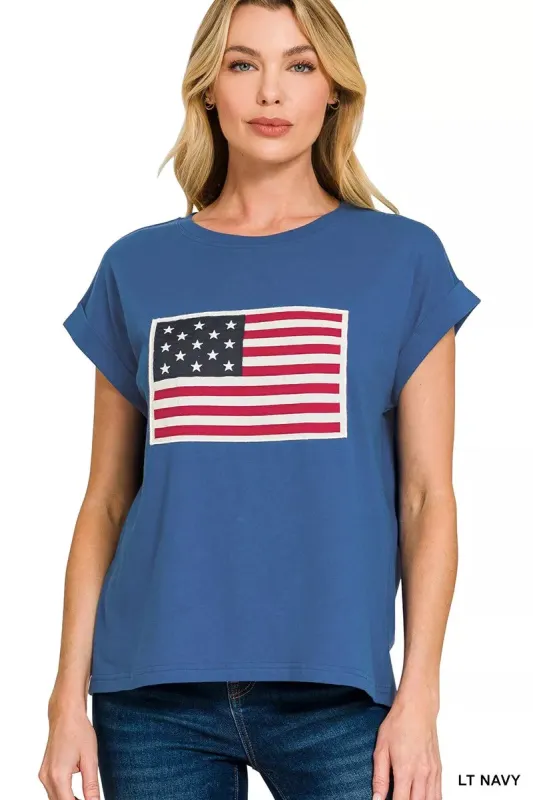 Zenana Full Size US Flag Round Neck Short Sleeve T-Shirt Plus Size sold by Charming Charlie