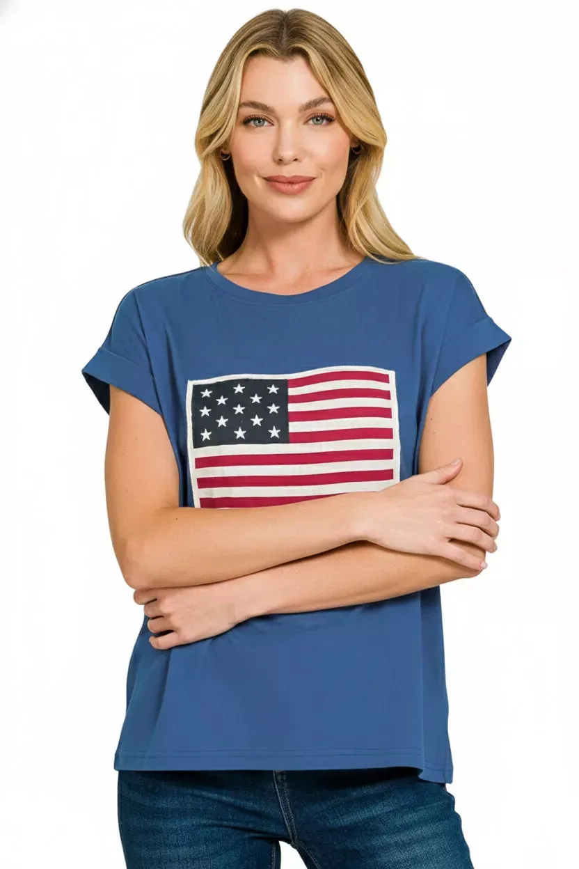 Zenana Full Size US Flag Round Neck Short Sleeve T-Shirt Plus Size sold by Charming Charlie product image thumbnail 2
