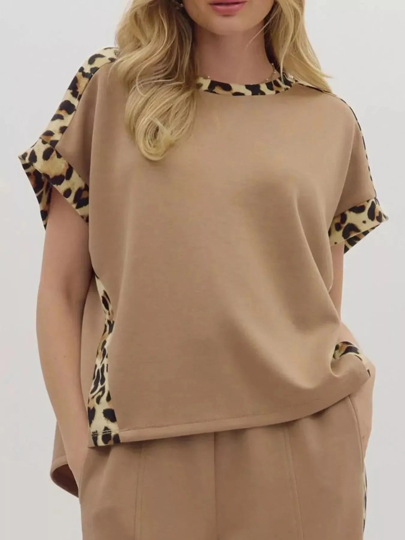 Leopard Trim Relaxed Fit T-Shirt sold by Charming Charlie