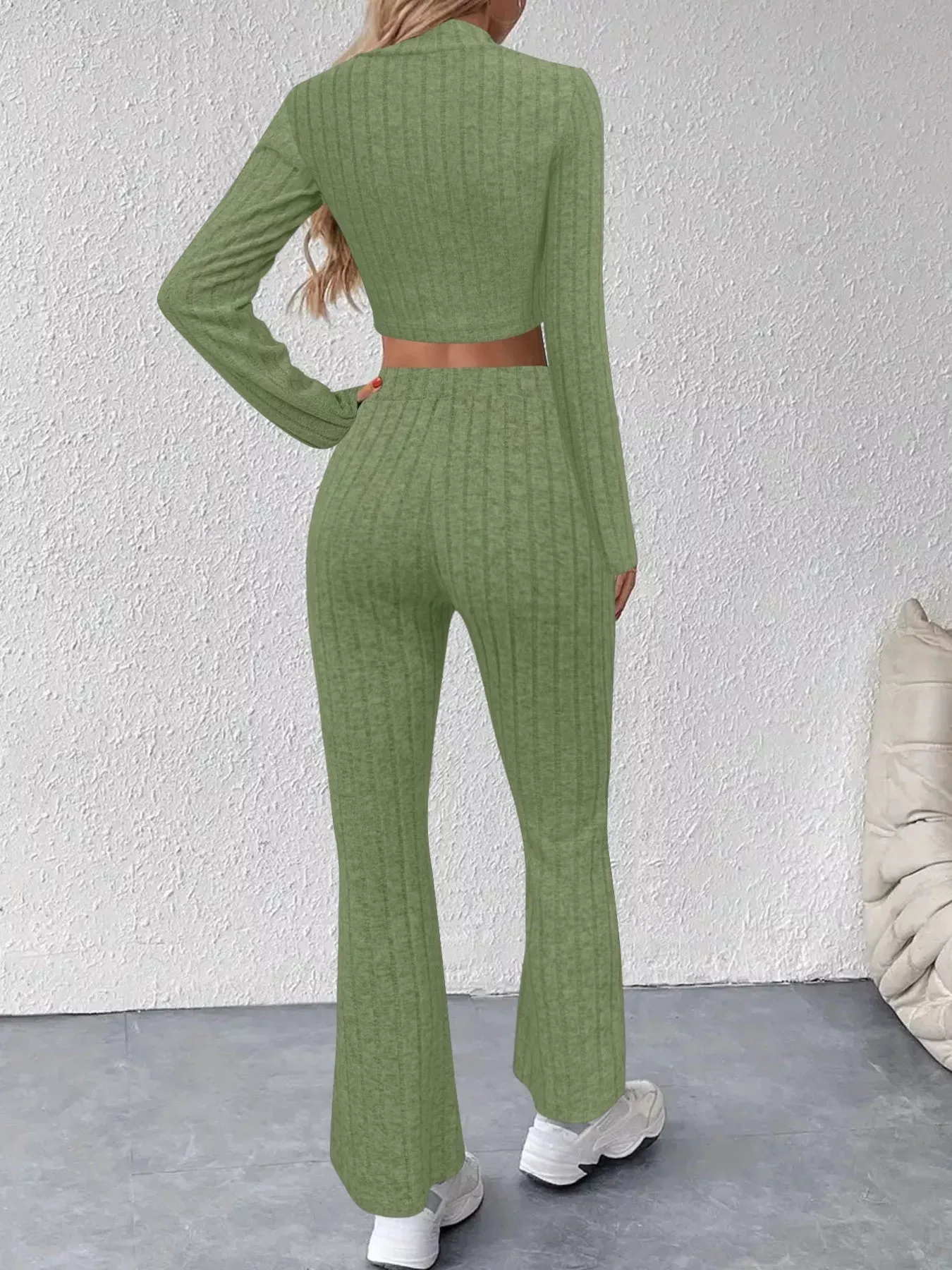 Ribbed Knit Crop Top and Flare Pants Set sold by Charming Charlie product image thumbnail 3