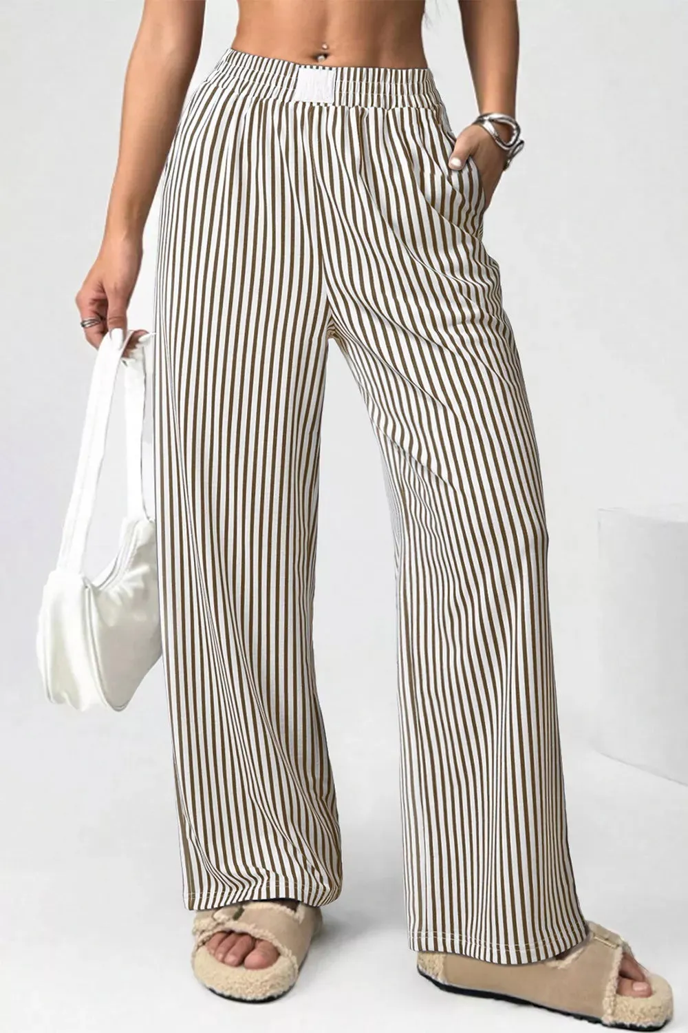 Stripe Elastic High Waist Pocketed Loose Pants sold by Charming Charlie