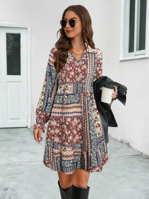 Boho Floral Print Long Sleeve Mini Dress sold by Charming Charlie