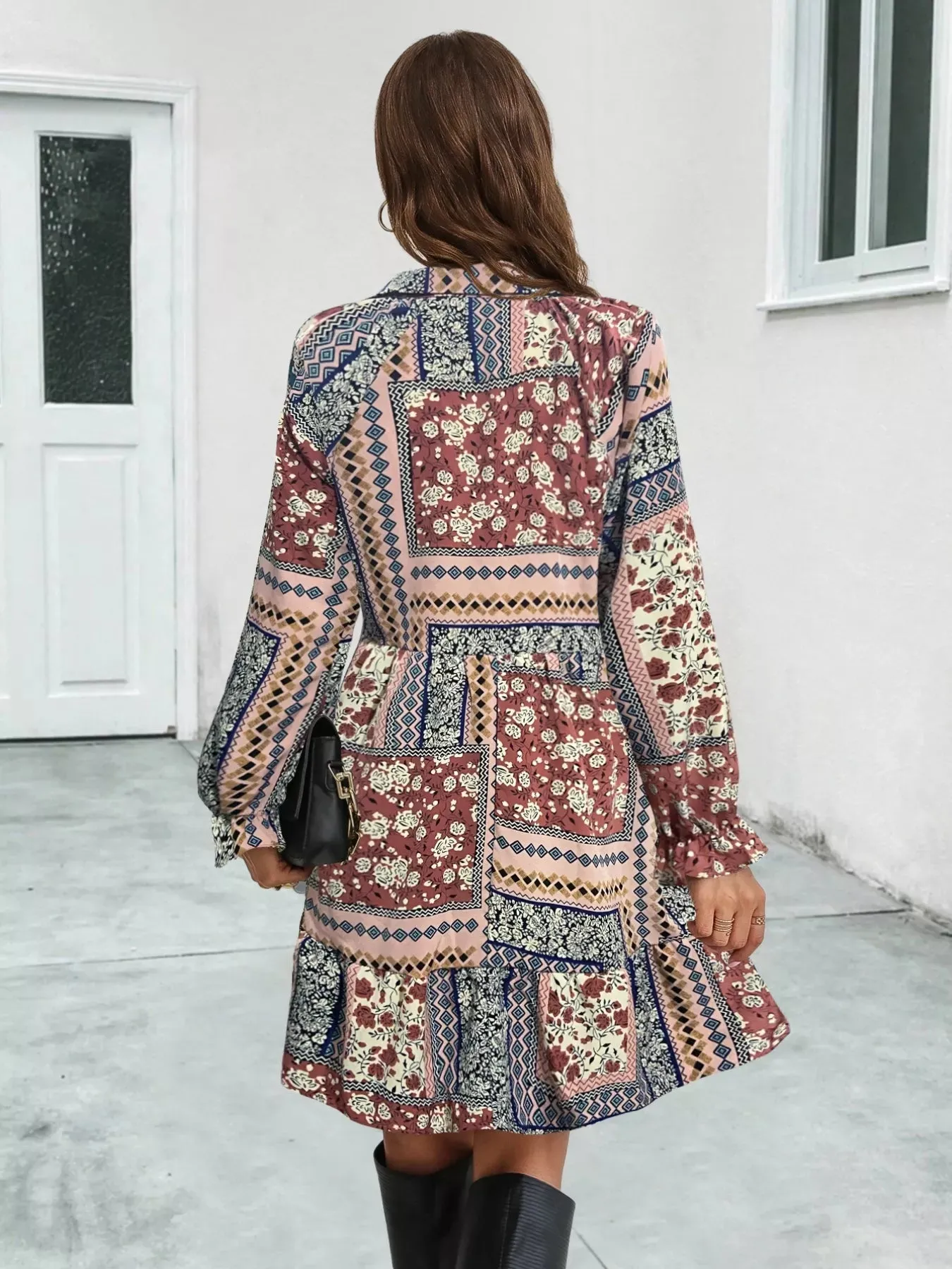 Boho Floral Print Long Sleeve Mini Dress sold by Charming Charlie product image thumbnail 2