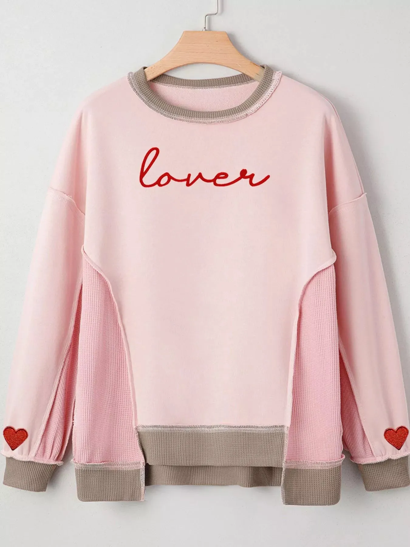 Color Block Patchwork Lovers Embroidered Letter Sweatshirt sold by Charming Charlie product image thumbnail 5