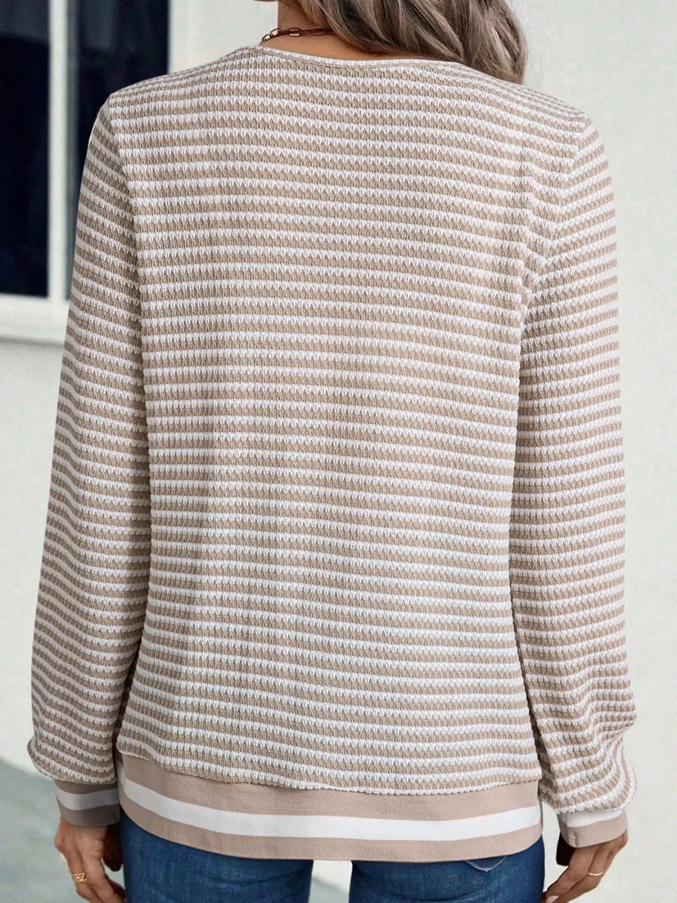 Striped Textured Knit V Neck Top sold by Charming Charlie product image thumbnail 2