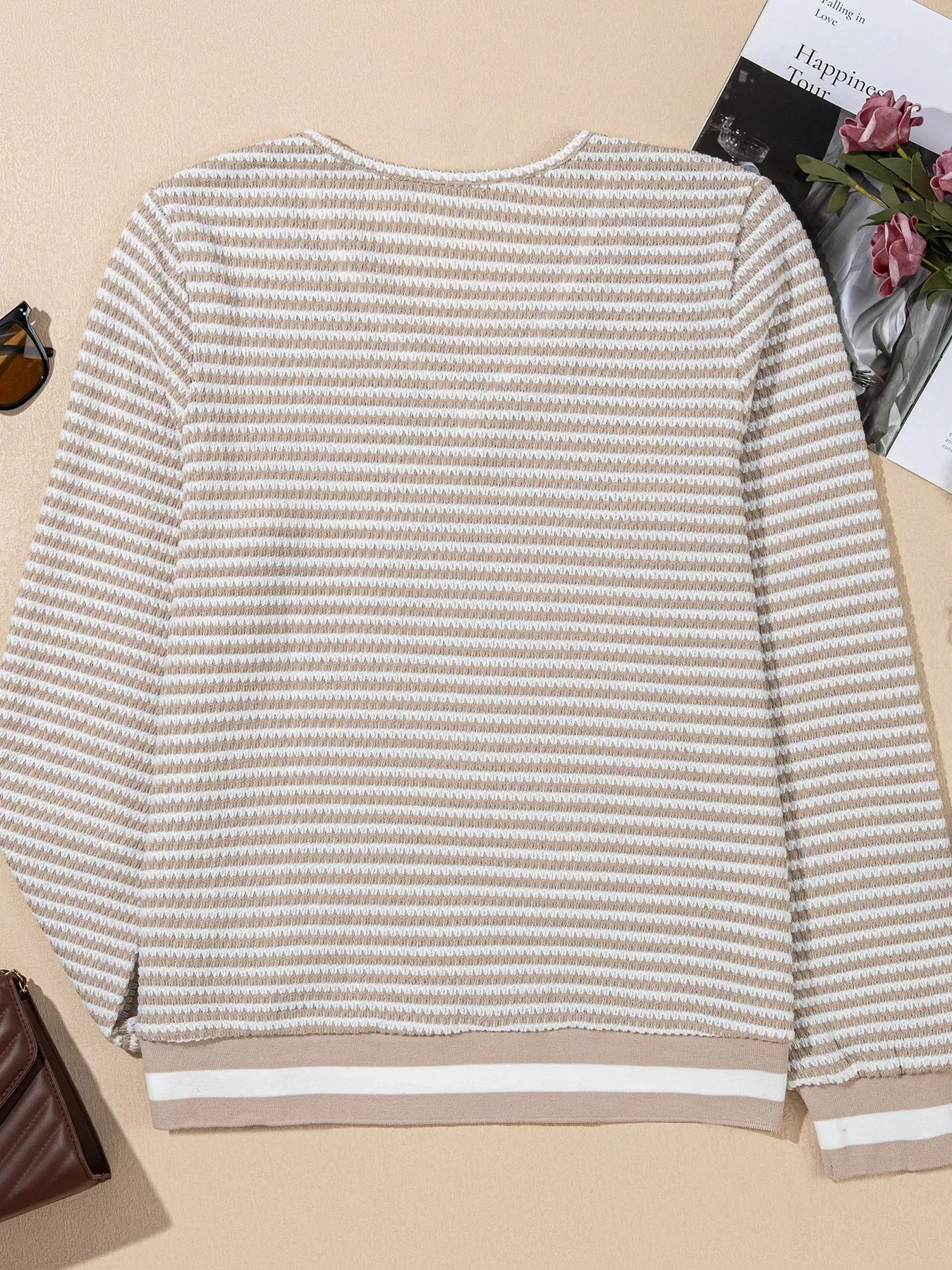 Striped Textured Knit V Neck Top sold by Charming Charlie product image thumbnail 4