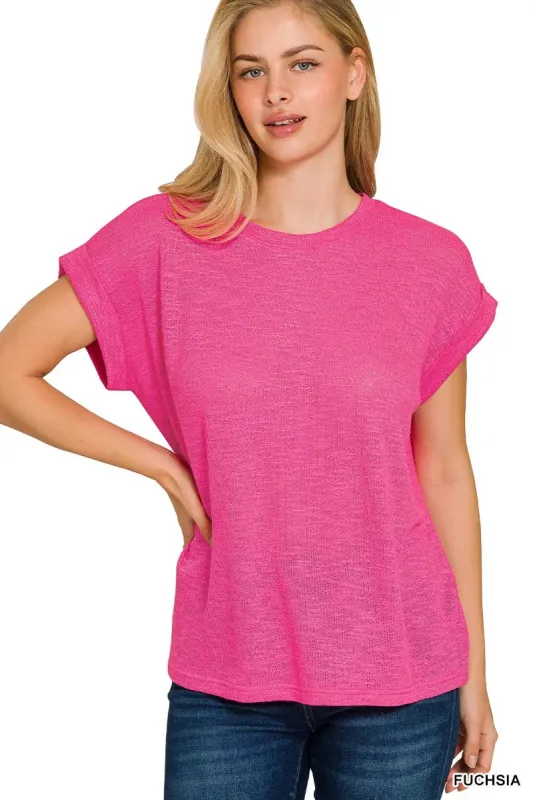 Zenana Hacci Slub Rolled Up Sleeve Tee sold by Charming Charlie