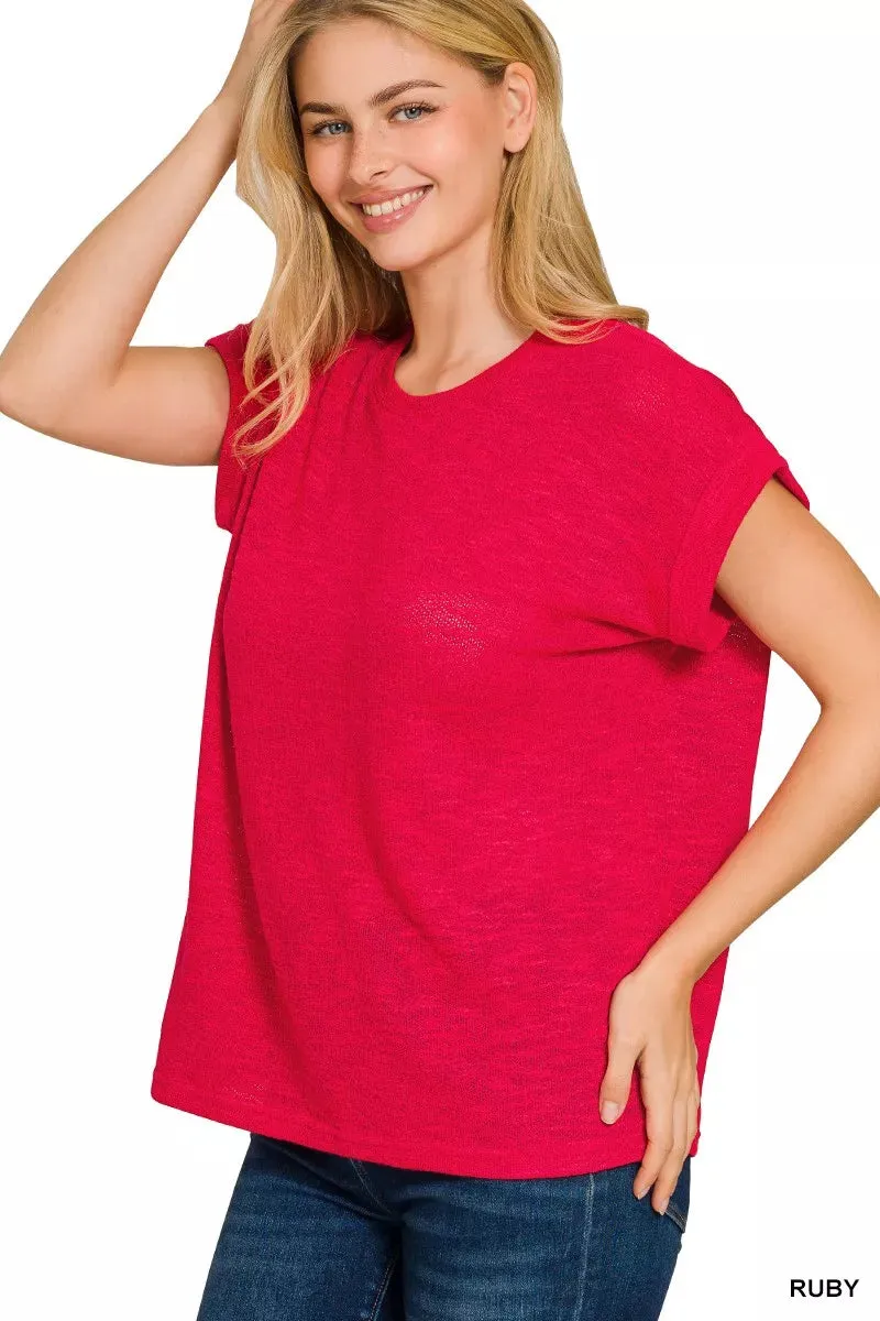 Zenana Hacci Slub Rolled Up Sleeve Tee sold by Charming Charlie product image thumbnail 2