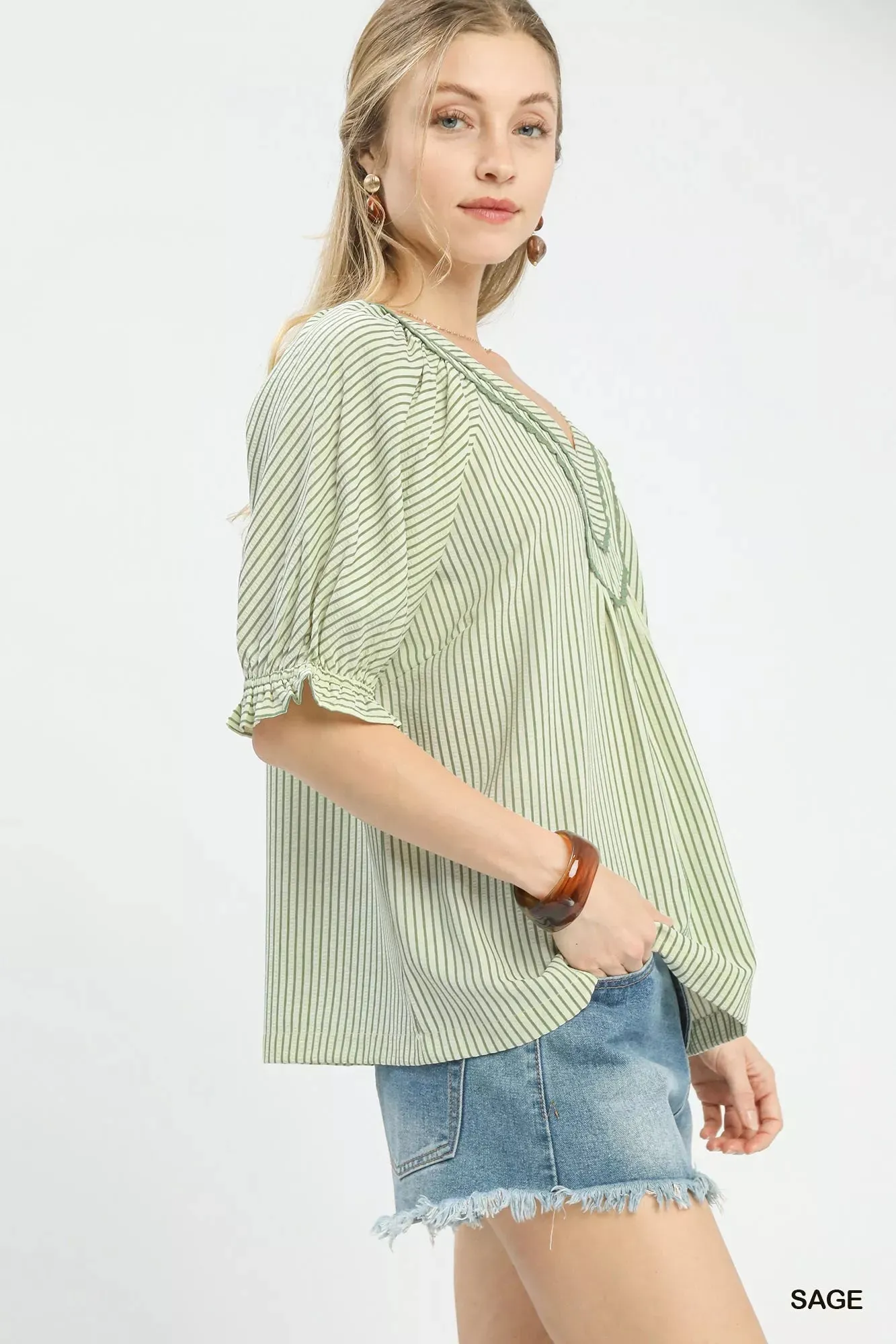Umgee Stripe V-Neck Blouse sold by Charming Charlie product image thumbnail 3