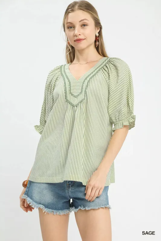 Umgee Stripe V-Neck Blouse sold by Charming Charlie