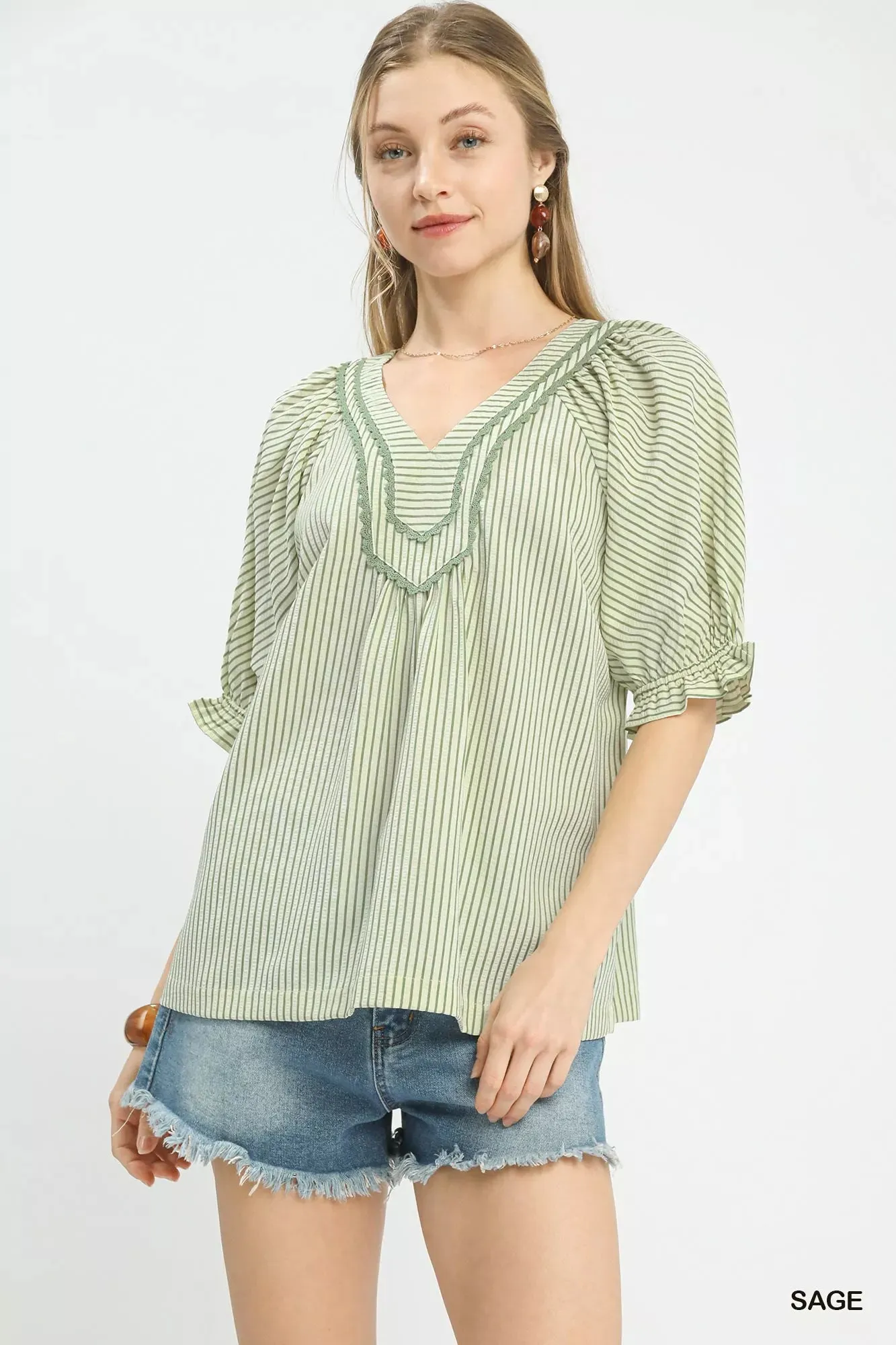 Umgee Stripe V-Neck Blouse sold by Charming Charlie