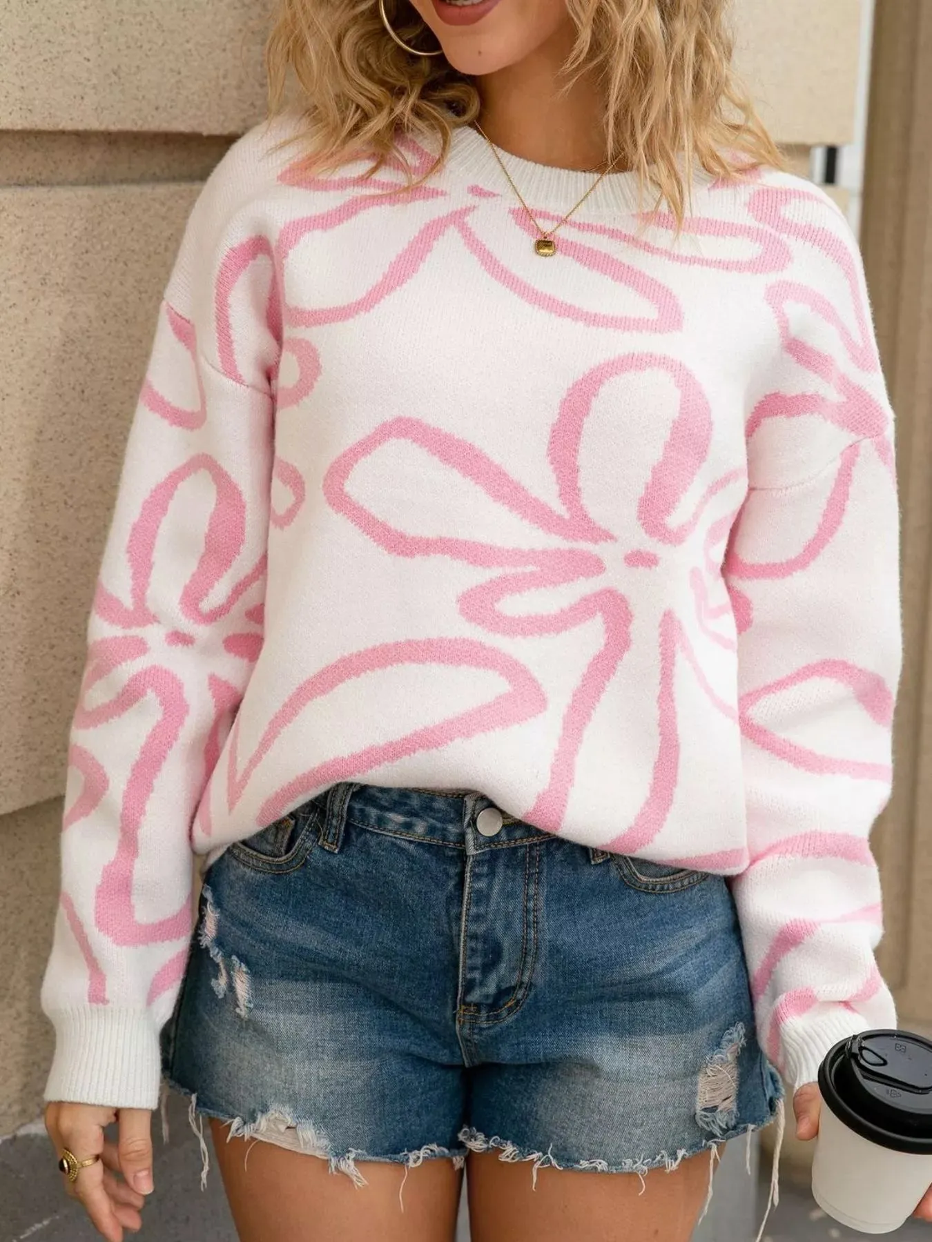 Flower Crew Neck Long Sleeve Sweater sold by Charming Charlie product image thumbnail 3
