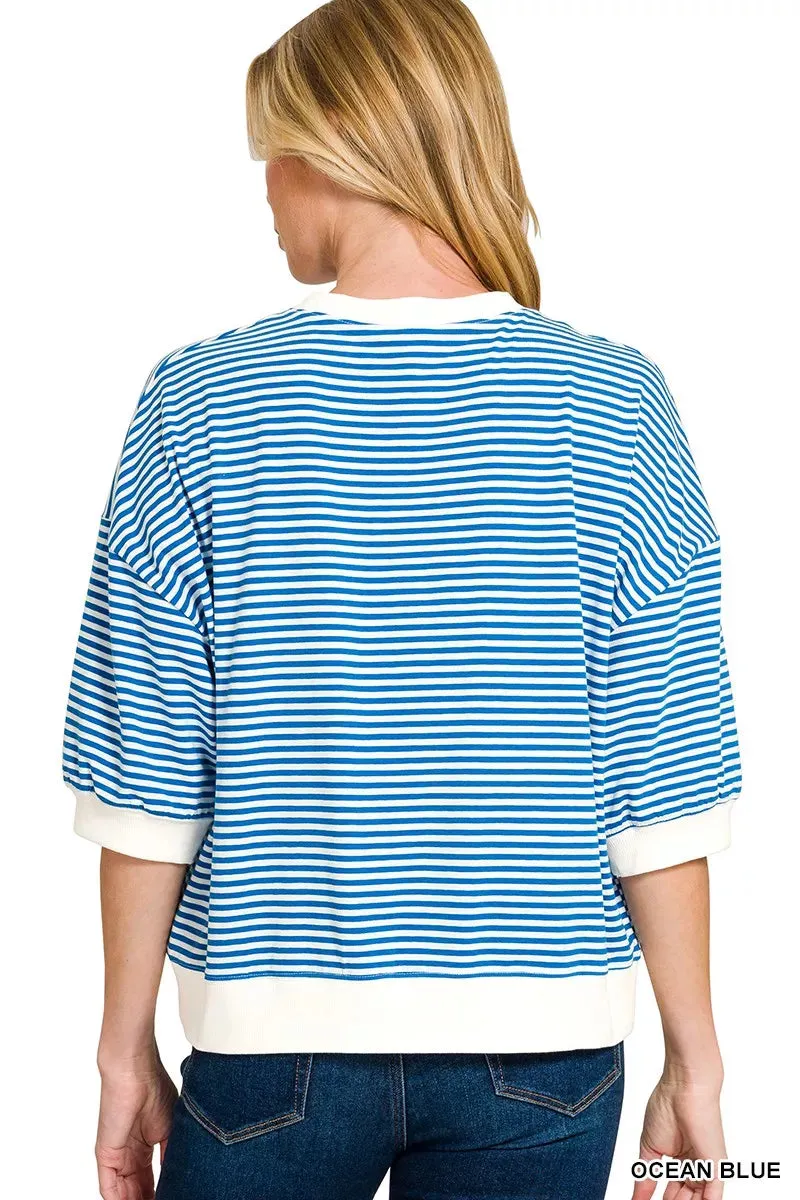 Zenana Striped Contrast Trim Banded Bottom Top sold by Charming Charlie product image thumbnail 3