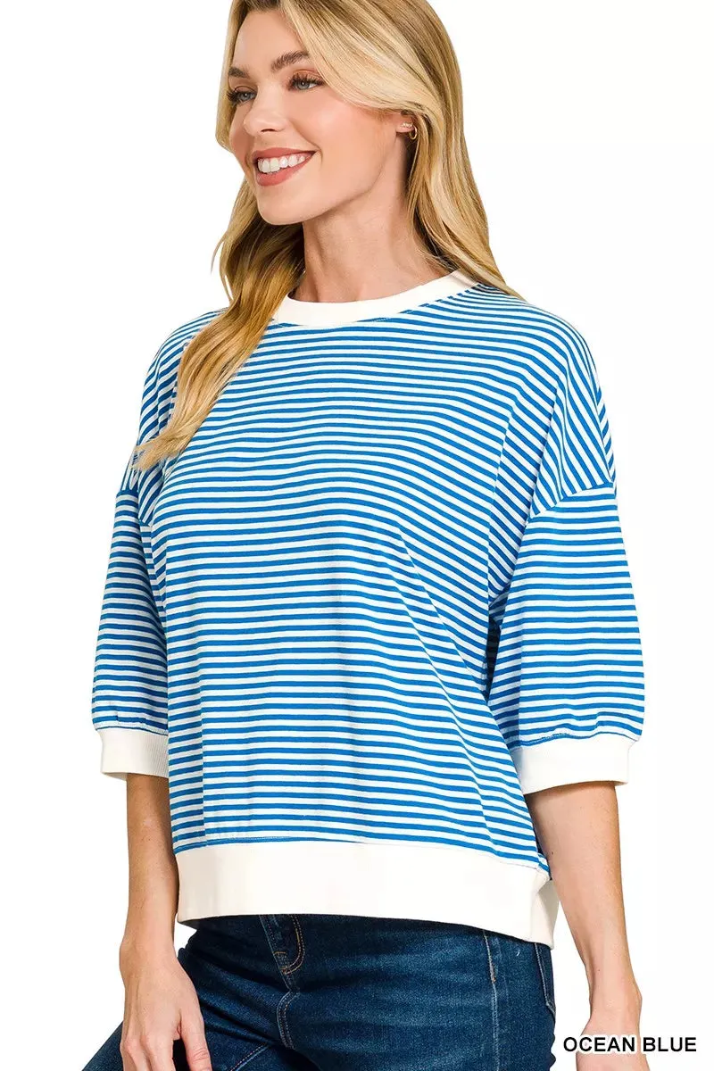 Zenana Striped Contrast Trim Banded Bottom Top sold by Charming Charlie product image thumbnail 2