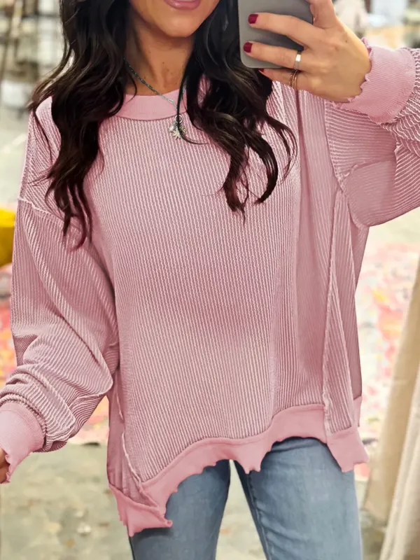 Ribbed Knit Dropped Shoulder Sweatshirt sold by Charming Charlie