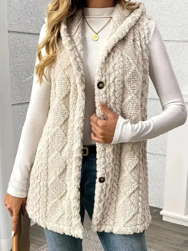 Button-Down Sherpa Hooded Vest Coat sold by Charming Charlie