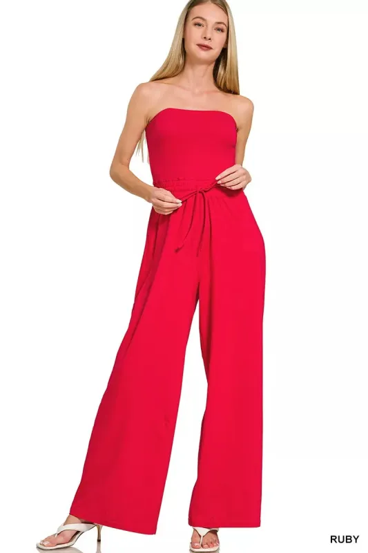 Zenana Tube Top Jumpsuit with Drawstring Waist sold by Charming Charlie
