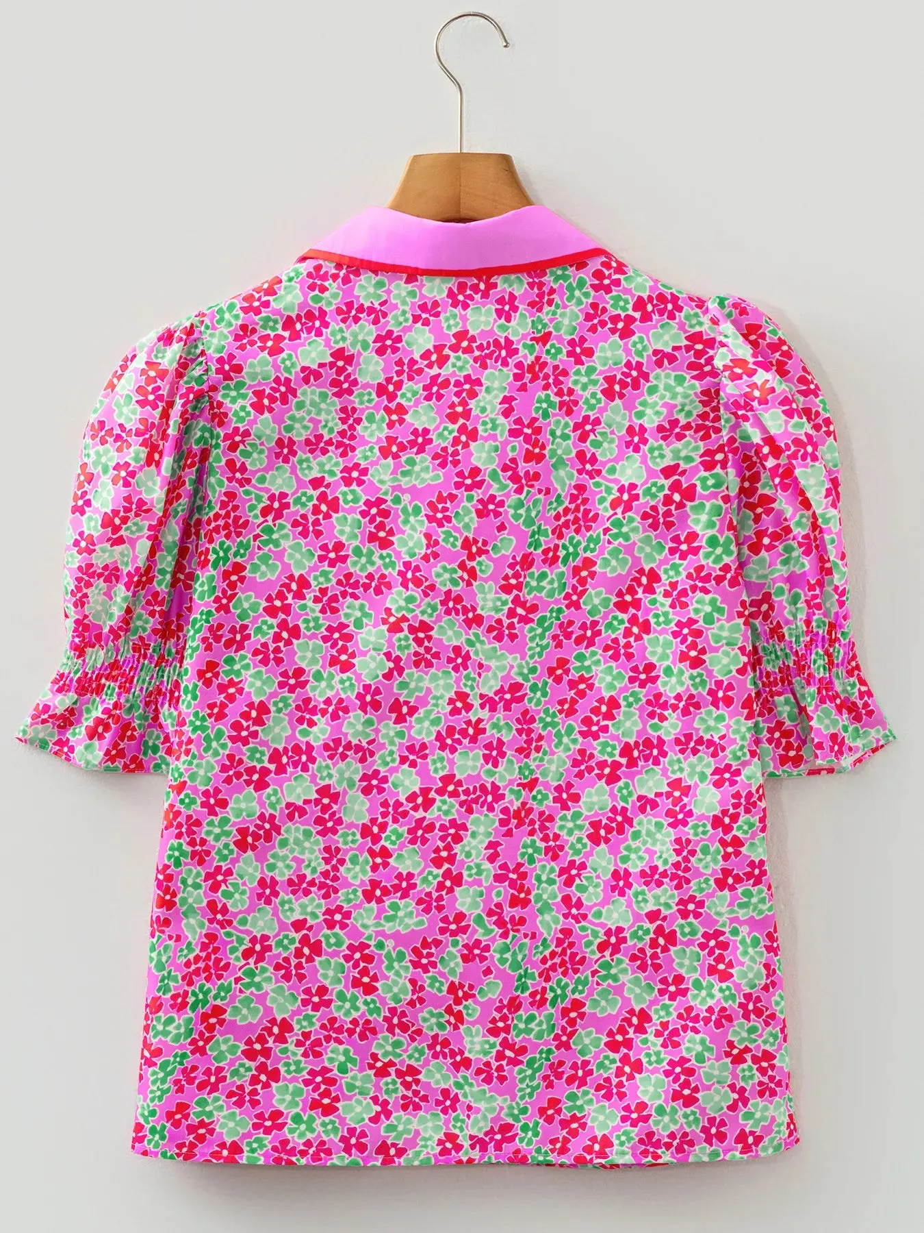 Floral Collared V Neck Short Puff Sleeve Blouse sold by Charming Charlie product image thumbnail 5