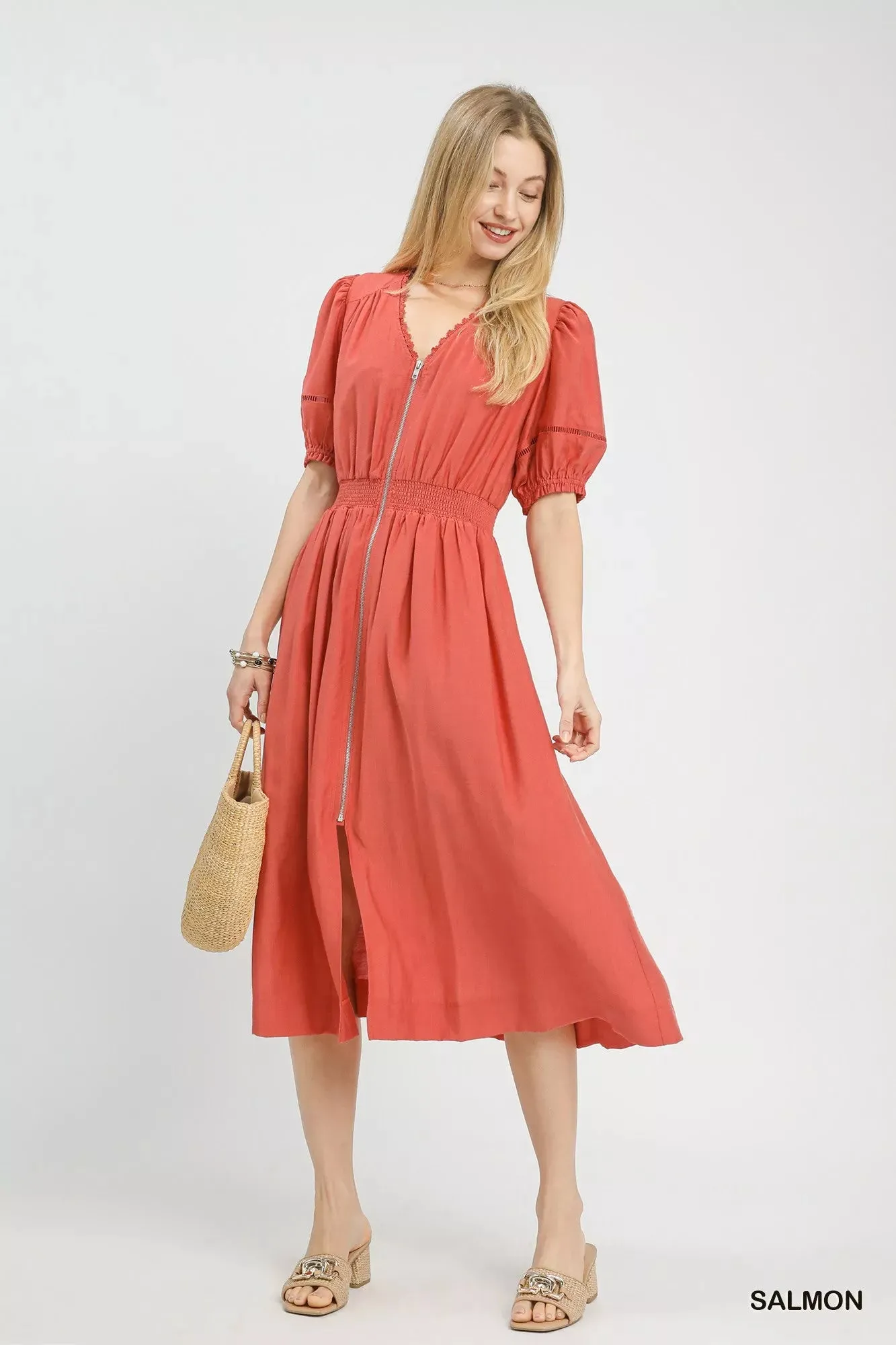 Umgee Zip-Front Smocked Waist Midi Dress sold by Charming Charlie product image thumbnail 2